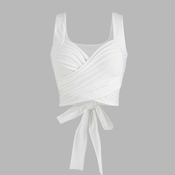 Set of 2! Cider Flirty Cropped Wrap Tie Black & White Stretchy Fabric Tank Tops - Picture 2 of 13